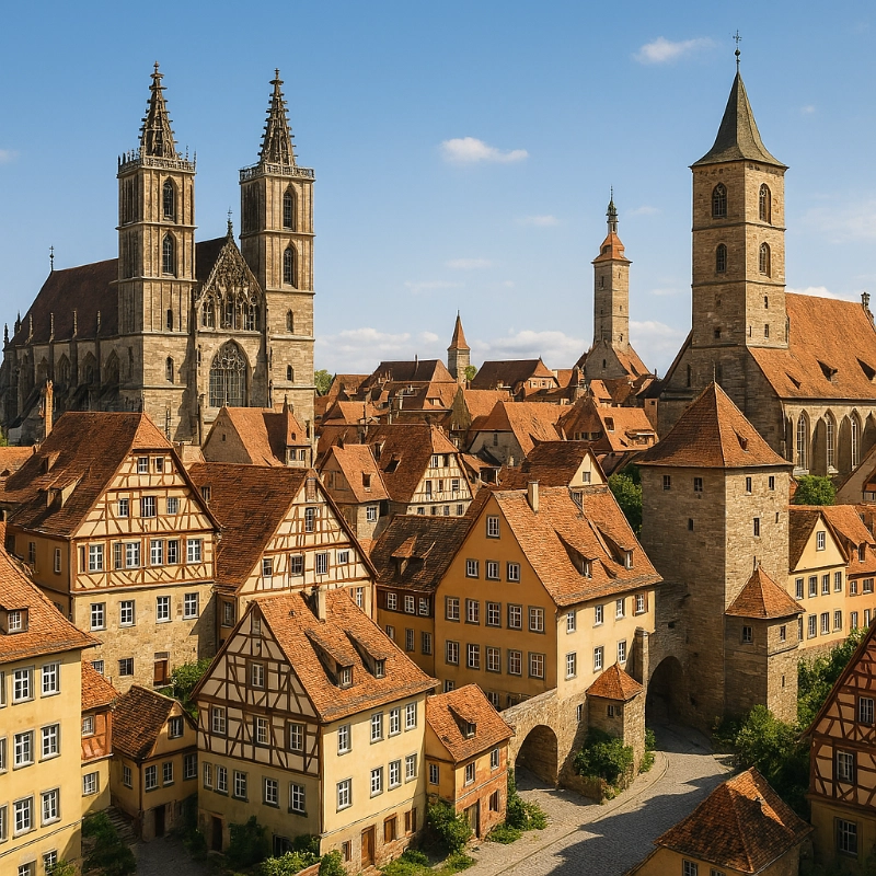 atmosphärisches Panorama historischer Städte